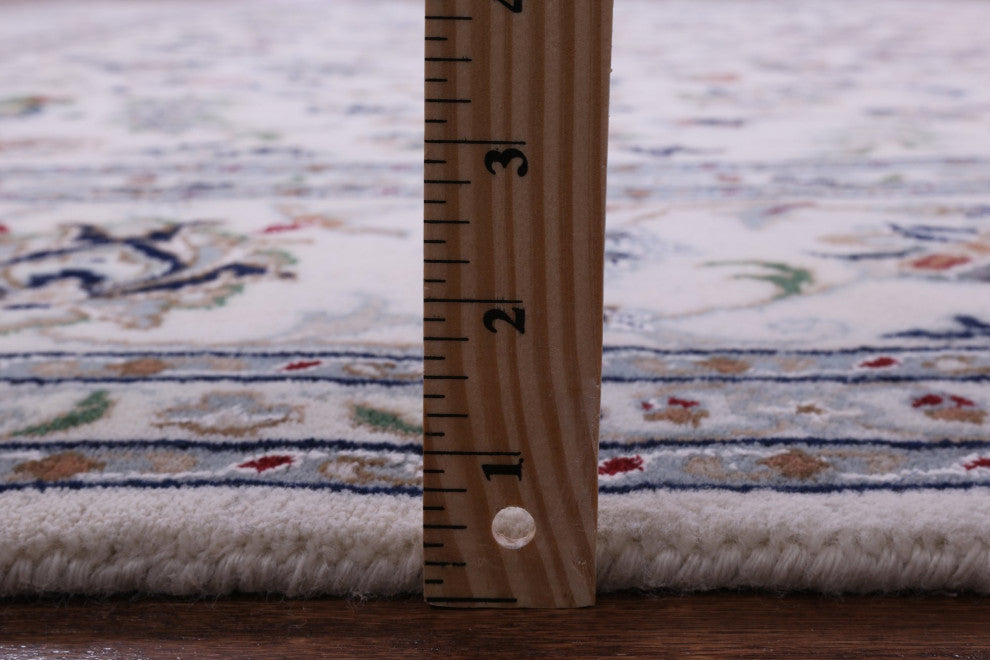 8' Square Wool and Silk Persian Nain Hand Knotted Rug Q9340
