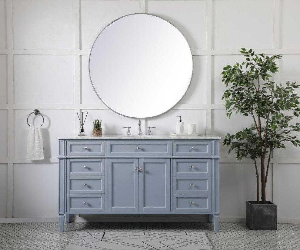 Home Living Vanity with Carrara White Marble Countertop, Gray, 60", Single Sink