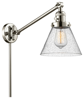 Large Cone 1-Light LED Swing Arm Light, Polished Nickel, Glass: Seedy