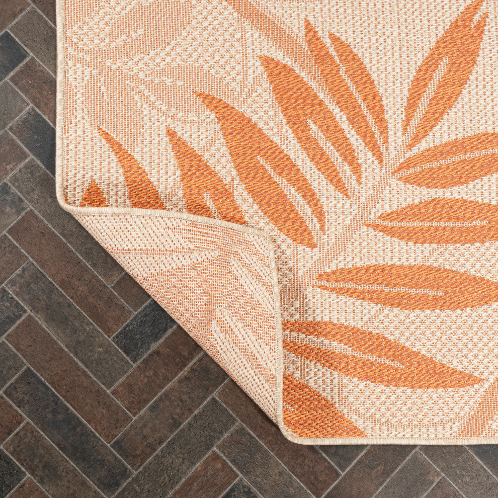 Havana Tropical Palm Leaf Indoor/Outdoor Area Rug, Cream/Orange, 4 X 6