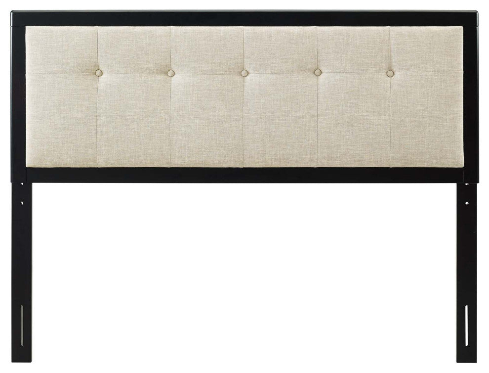 Tufted Headboard, Twin Size, Wood, Fabric, Black Beige, Modern Mid-Century
