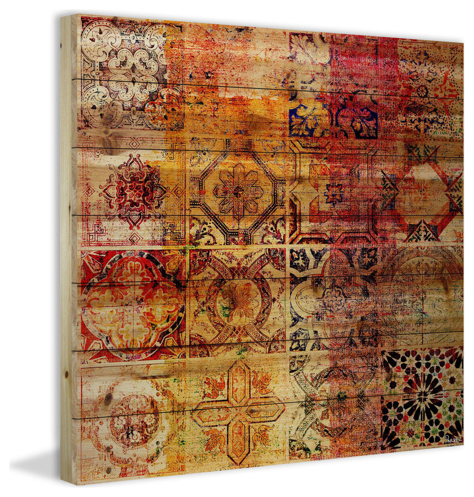 "Nador" Wall Art on Natural Pine Wood, 24"x24"