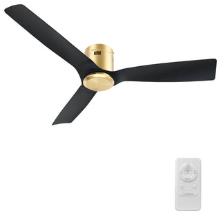 CARRO 52" 3 Blades Flush Mount Ceiling Fan with Remote Control No Light, Black/Gold