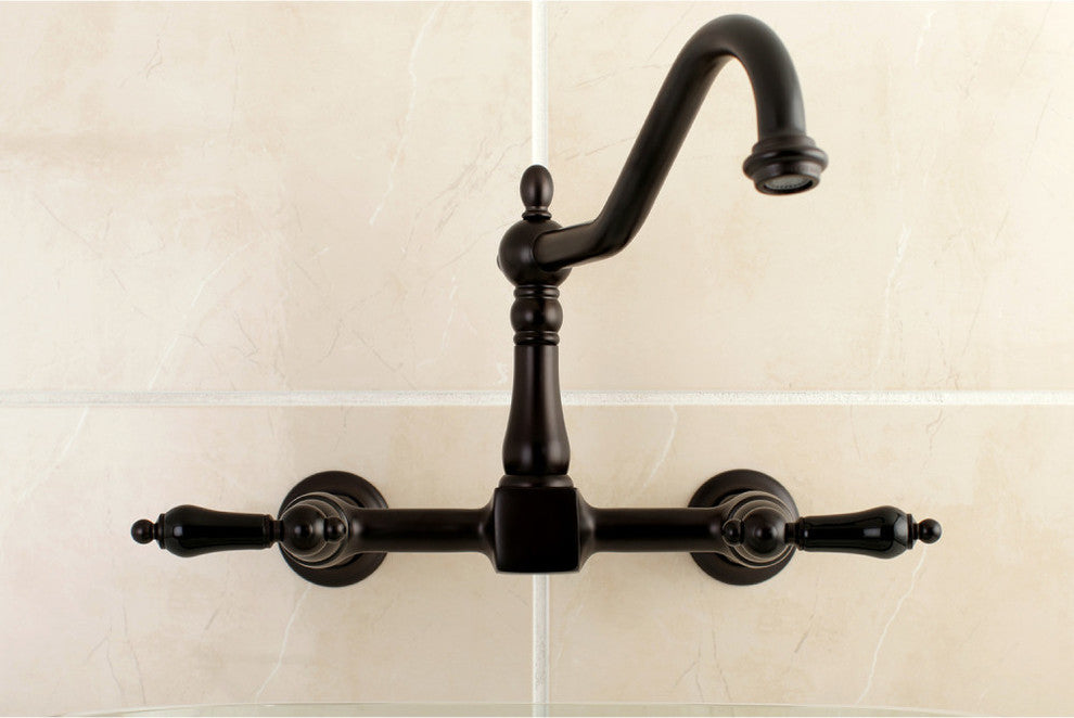 Kingston Brass Two-Handle Wall Mount Bridge Kitchen Faucet, Oil Rubbed Bronze
