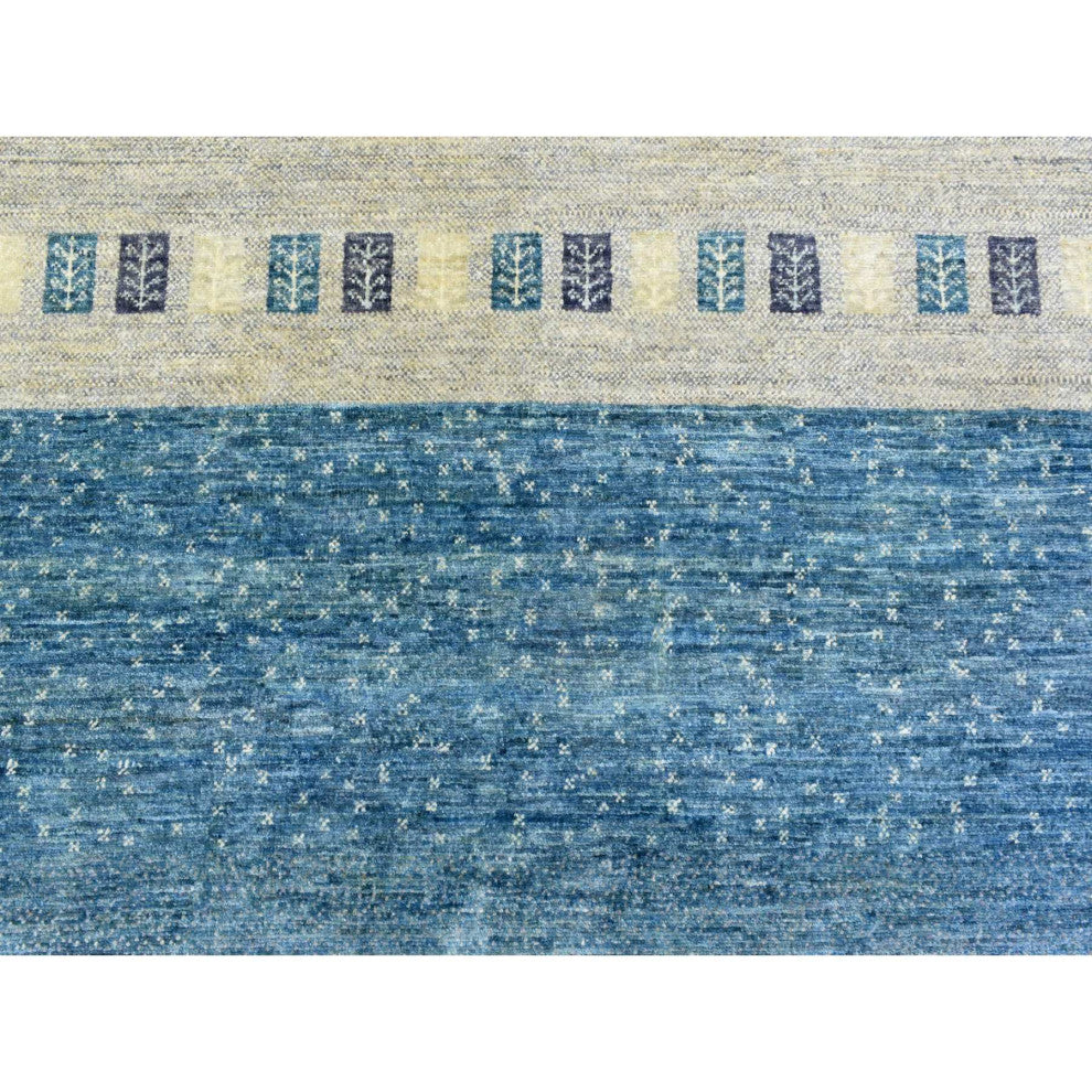 Light Blue Afghan Kashkuli Gabbeh Design Pure Wool Hand Knotted Rug, 9'0"x11'9"