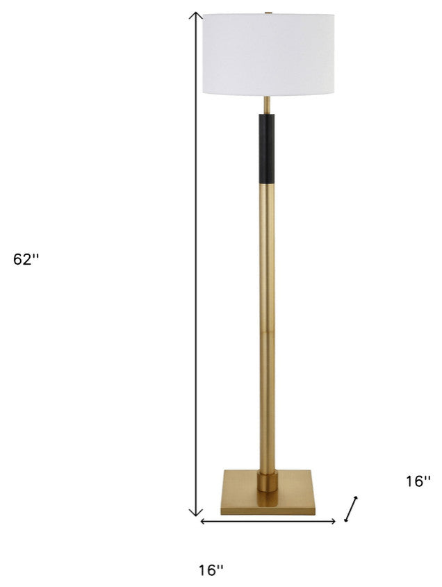 62" Black Traditional Shaped Floor Lamp With White Frosted Glass Drum Shade