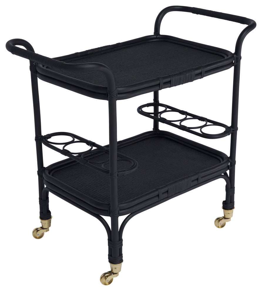 Carlo Rattan Bar Cart - Black