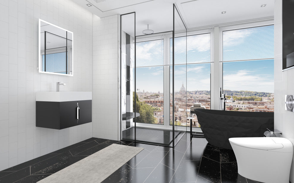 CastelloUSA Amazon 24" Wall Mounted Bathroom Vanity Set, Black, White Top, Chrome Handles