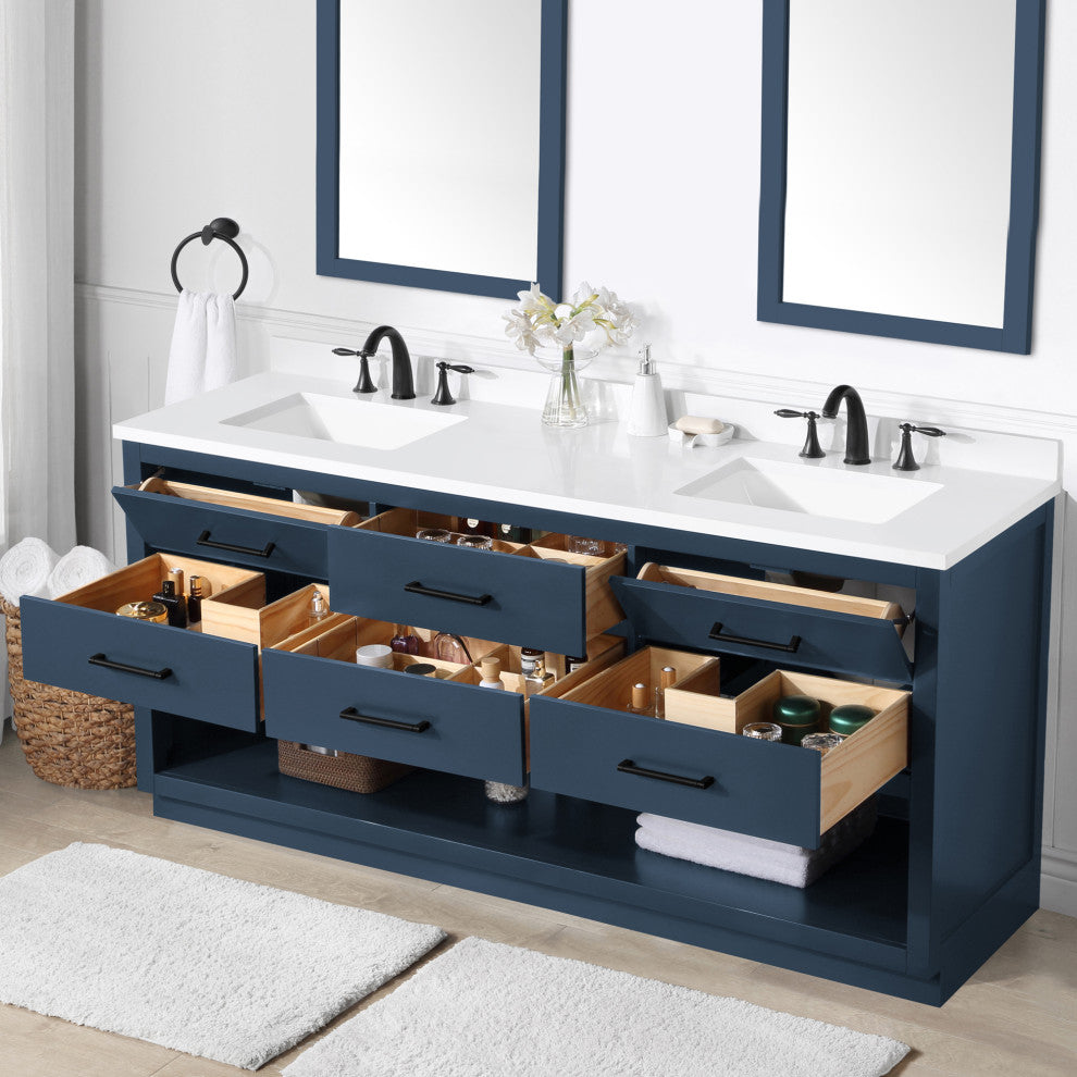 Ove Decors Rider 72" Double Sink Vanity, Grayish Blue With Black Hardware