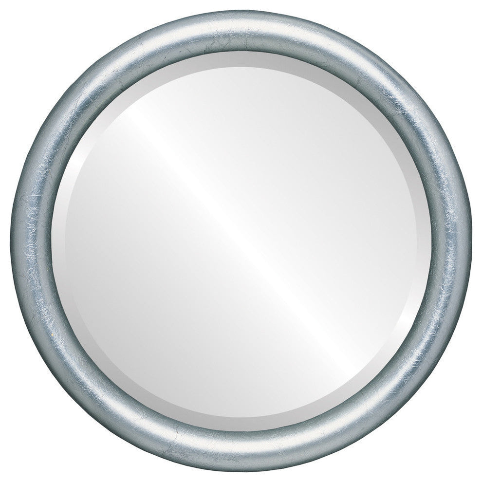 Pasadena Framed Round Mirror, Silver Leaf With Black Antique, 25"x25"