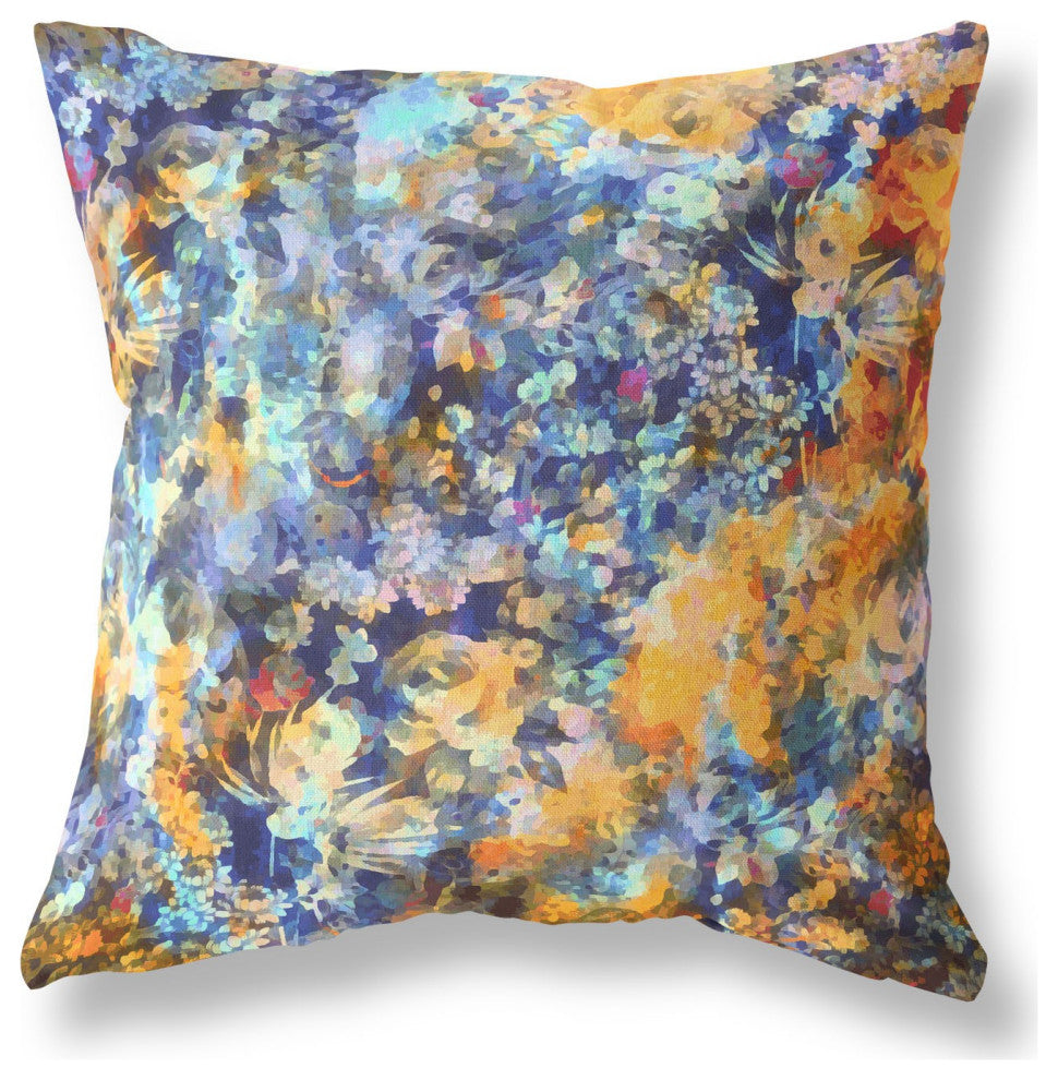 26" Orange Indigo Springtime Indoor Outdoor Throw Pillow
