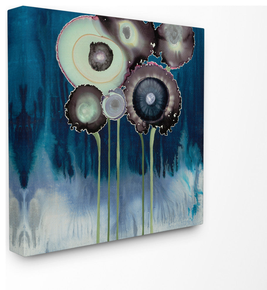 Drip Swirl Abstract Green Blue Painting, 17"x17", Canvas Art