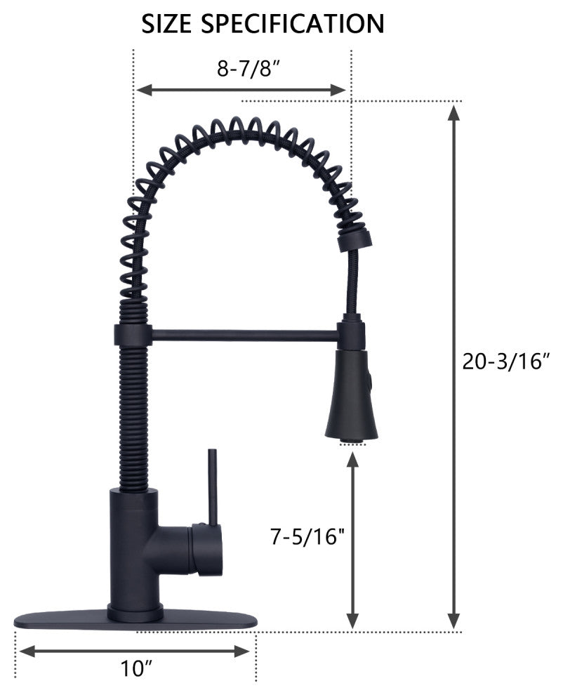 Brushed Nickel Pre-Rinse Spring Kitchen Faucet with Pull Down Sprayer, Matte Black