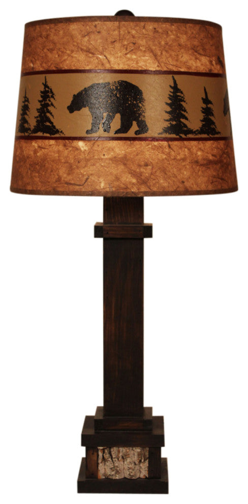 Aspen Mission Style Table Lamp With Poplar Bark Accents and Bear Shade