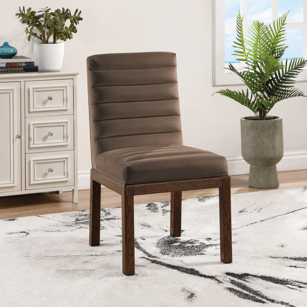 Evelyn Upholstered Dining Chair, Brown, Velvet, Walnut Finish