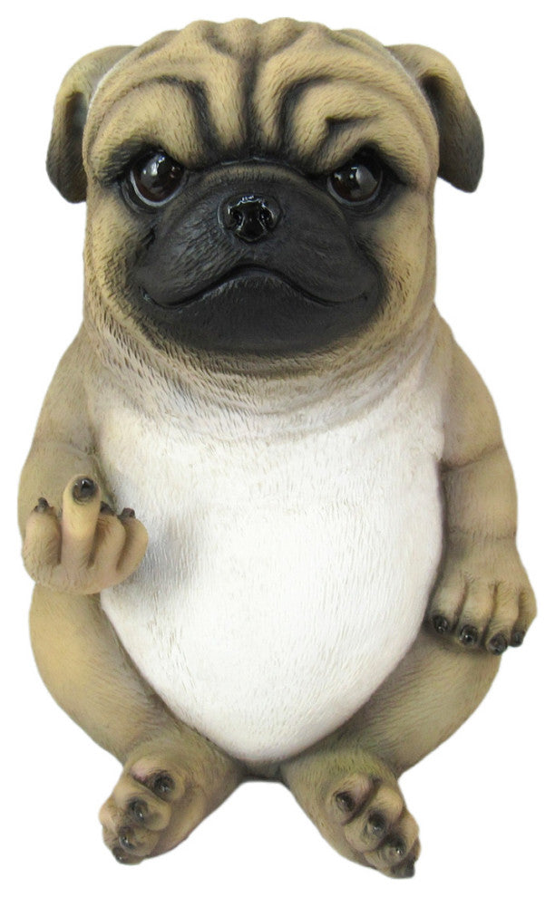 Pug Life Rude Finger Flipping Pug Dog Tabletop Statue 6.75 Inches High