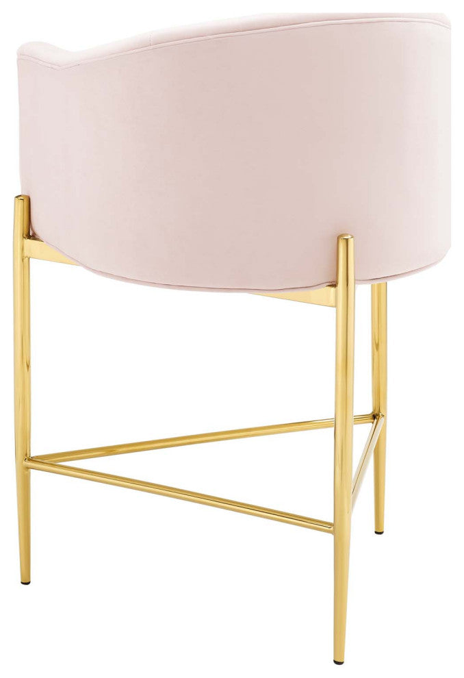 Tufted Counter Stool Chair, Velvet, Metal, Pink, Bar Pub Cafe Bistro Restaurant