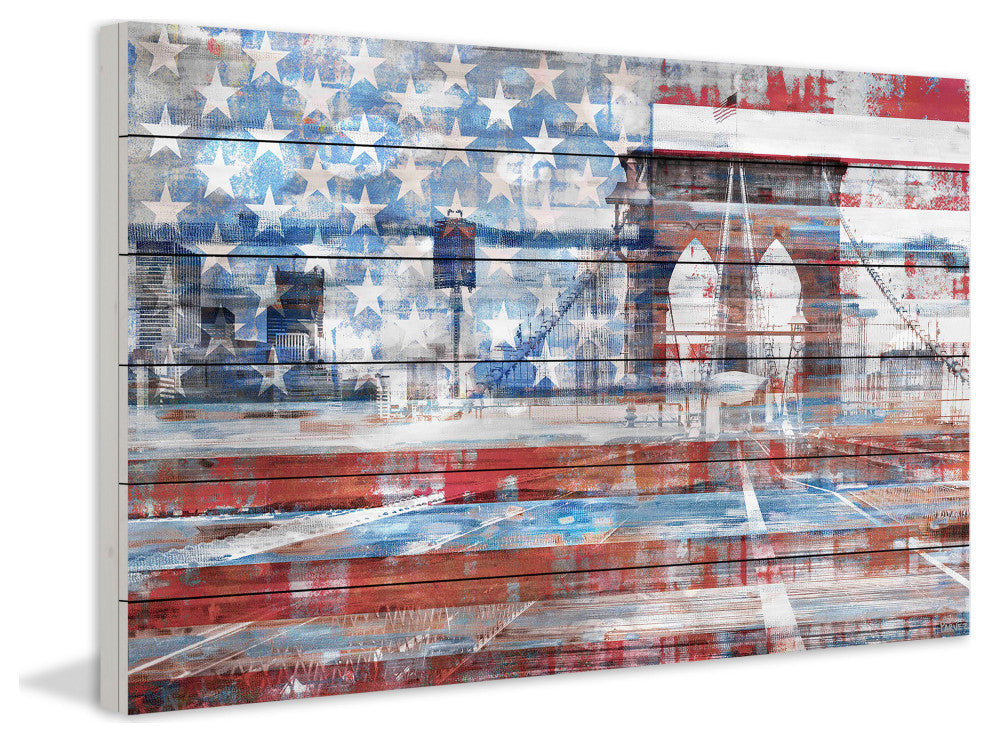"Patriotic Overlay" Print on White Wood, 60"x40"