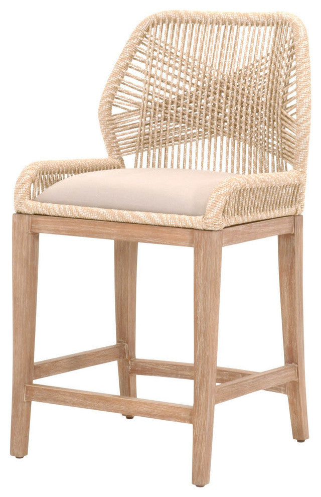 Wooven Upholstered Loom Counter Stool, Cream