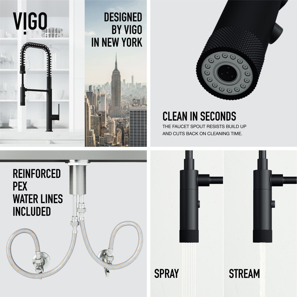 VIGO Sterling 23" H Single Handle Pull-Down Sprayer Kitchen Faucet, Matte Black, Without Extras