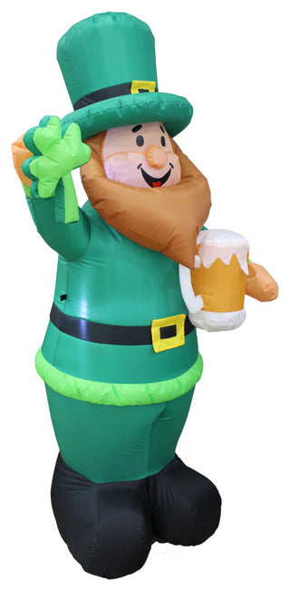 Saint Patrick's Day Inflatable Leprechaun Holding Shamrock and Beer, 6'