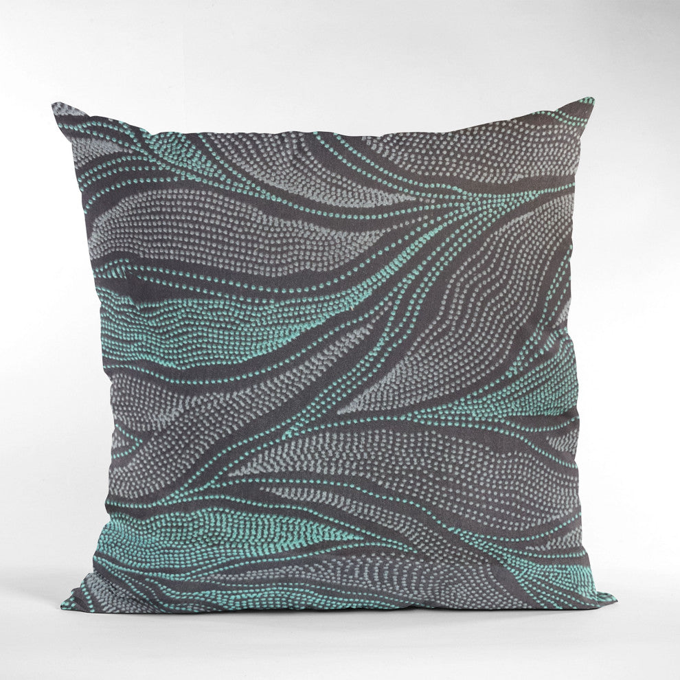 Plutus Blue Leafs Floral Luxury Throw Pillow, 22"x22"