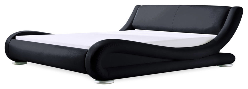 Modern Marlo Black Genuine Leather King Size Platform Bed