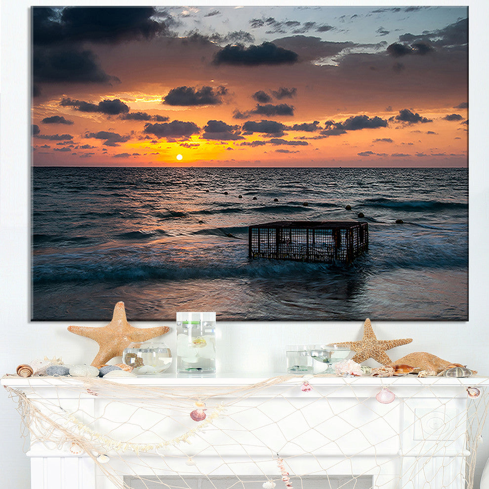 "Tropical Beach With Empty Cage" Seashore Canvas Art, 40"x20"