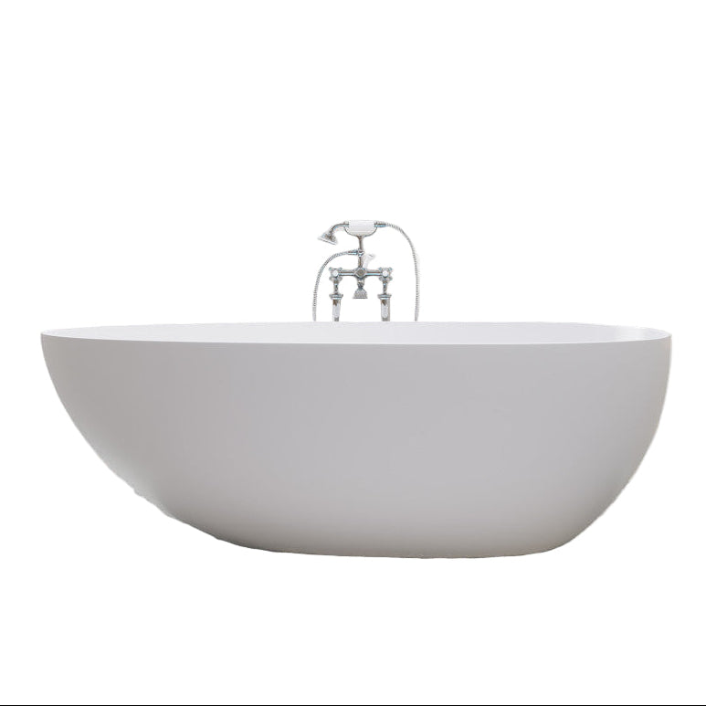 Giotto Flatbottom Freestanding Solid Surface Soaking Bathtub, Matte White, 59inch