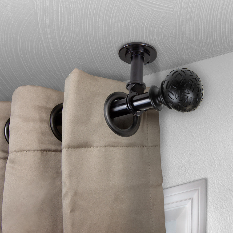 Plaid Ceiling 1" Curtain Rod/Room Divider, Black, 66-120"