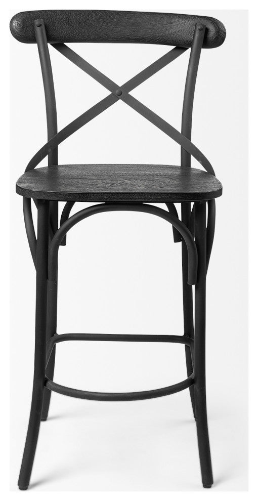 Etienne Black Solid Wood Seat with Black Metal Frame Counter Stool