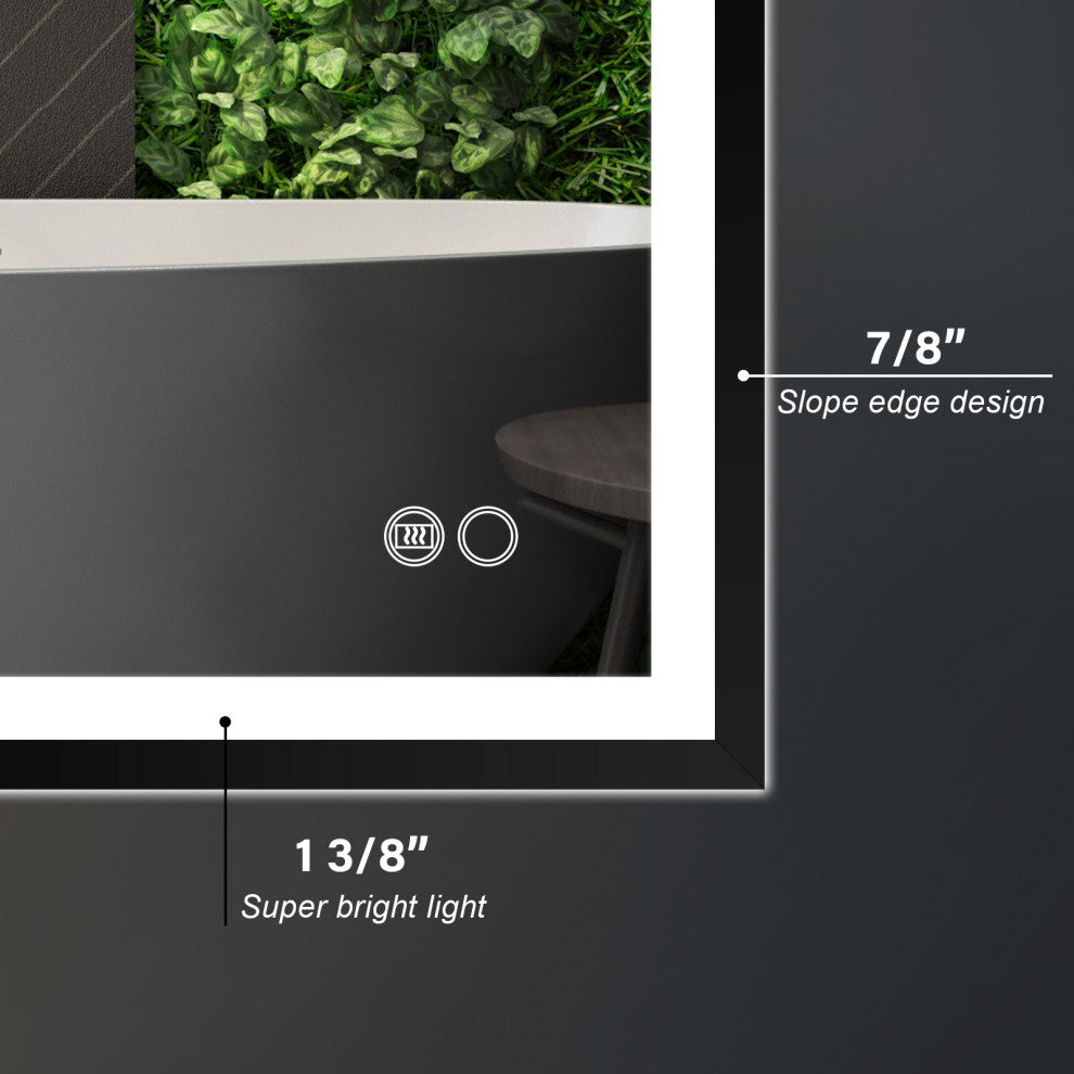 Beveled Bathroom LED Mirror Framed, Backlit and Front Light, Matte Black, 40"x32"