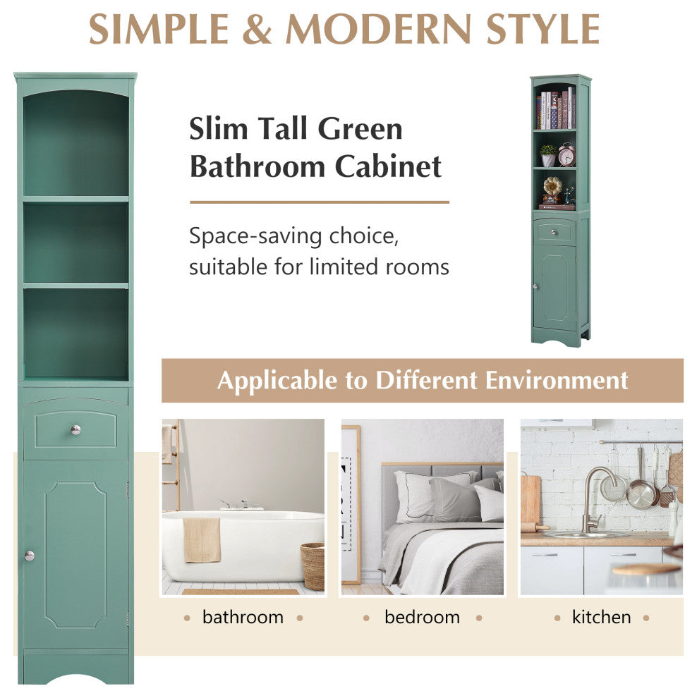 67" Tall Freestanding Bath Storage Cabinet, Adjustable Shelves
