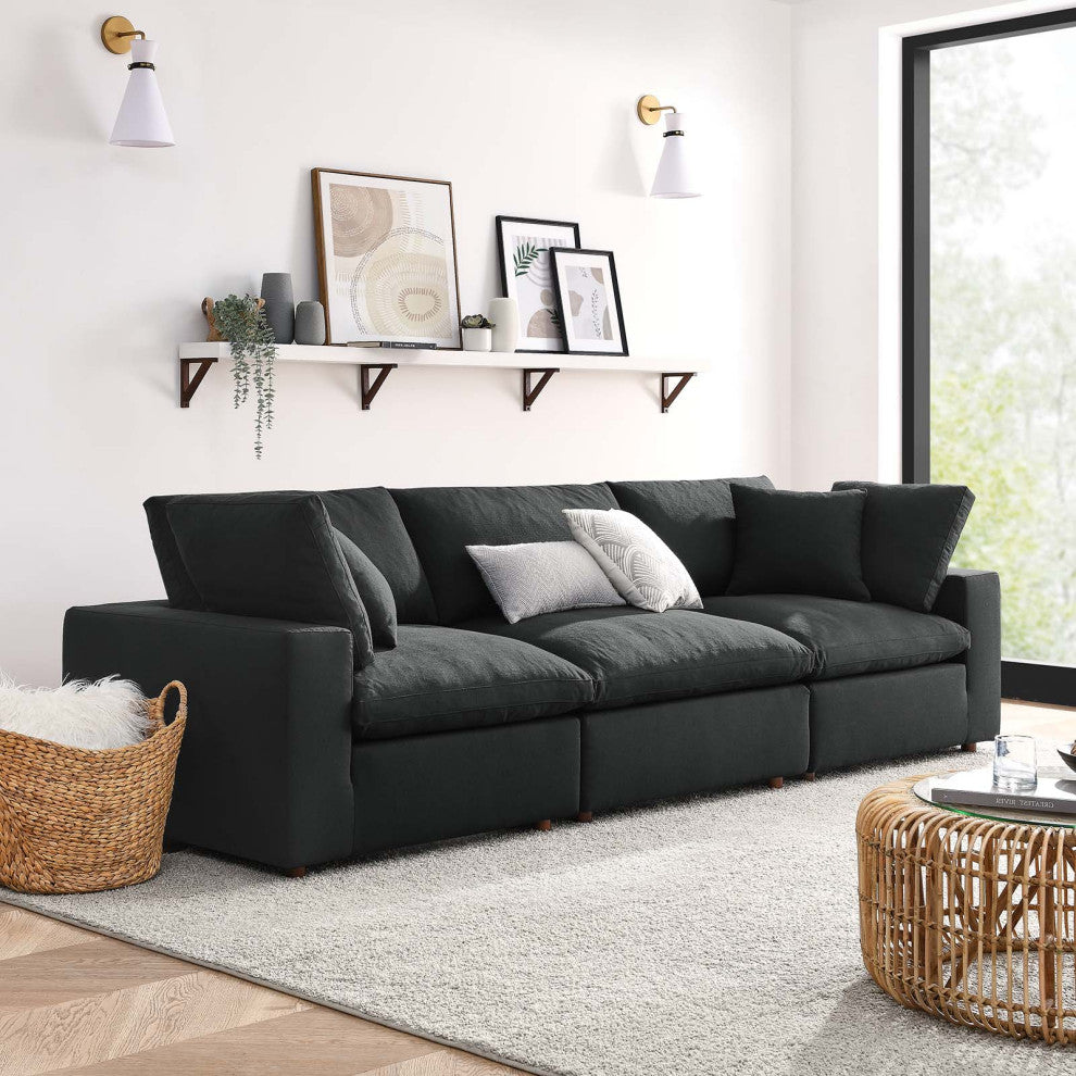 Modular Deep Sofa, Black, Fabric, Modern, Lounge Cafe Hotel Lobby Hospitality