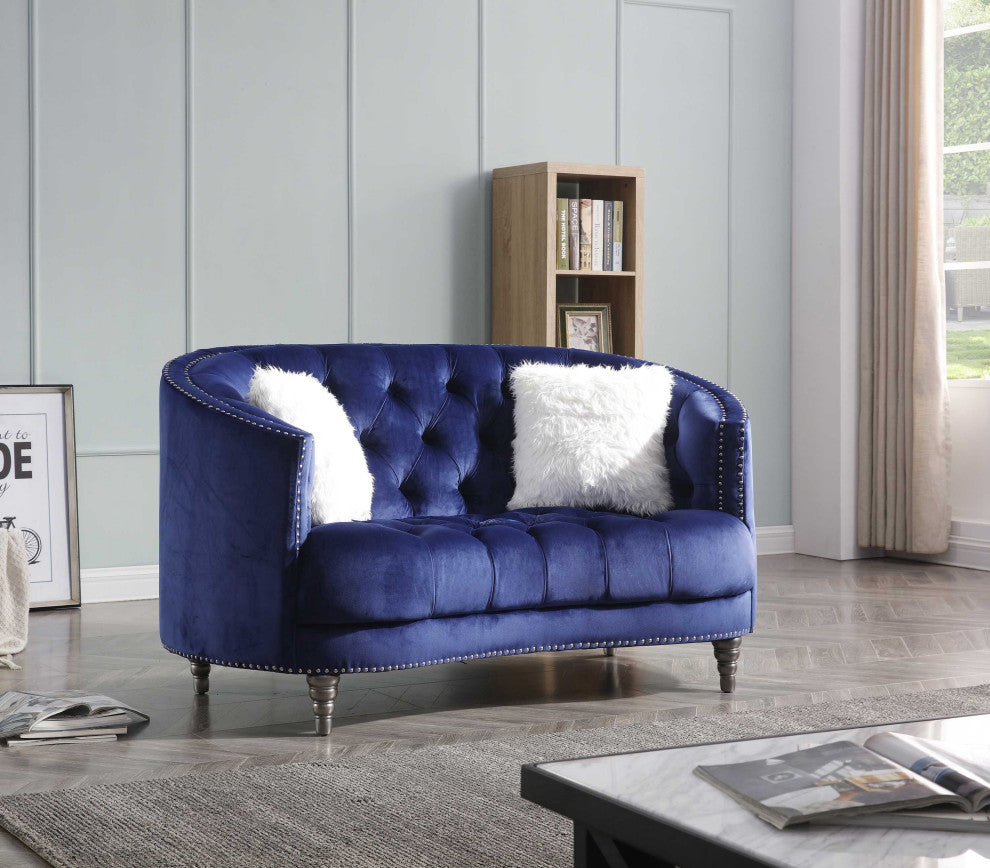 Dania 64 in. W Flared Arm Velvet Straight Sofa, Blue