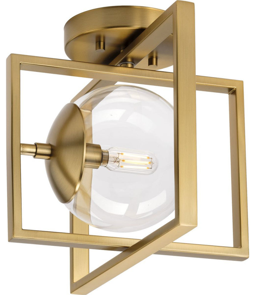 Atwell Collection 9-3/4" 1-Light Brushed Bronze Clear Glass Semi-Flush Mount