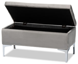 Jennafyr Contemporary Velvet Storage Ottoman, Gray