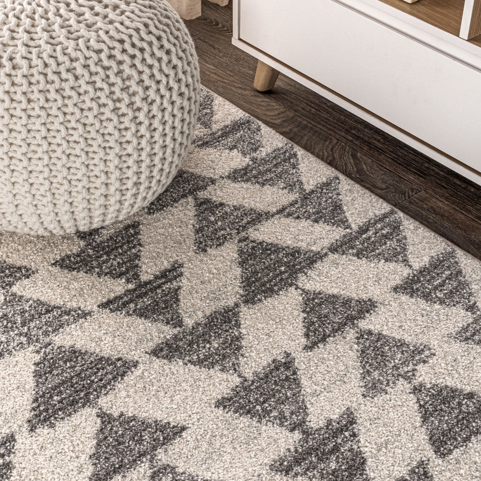 Aisha Moroccan Triangle Geometric Area Rug, Cream/Gray, 2'x8'