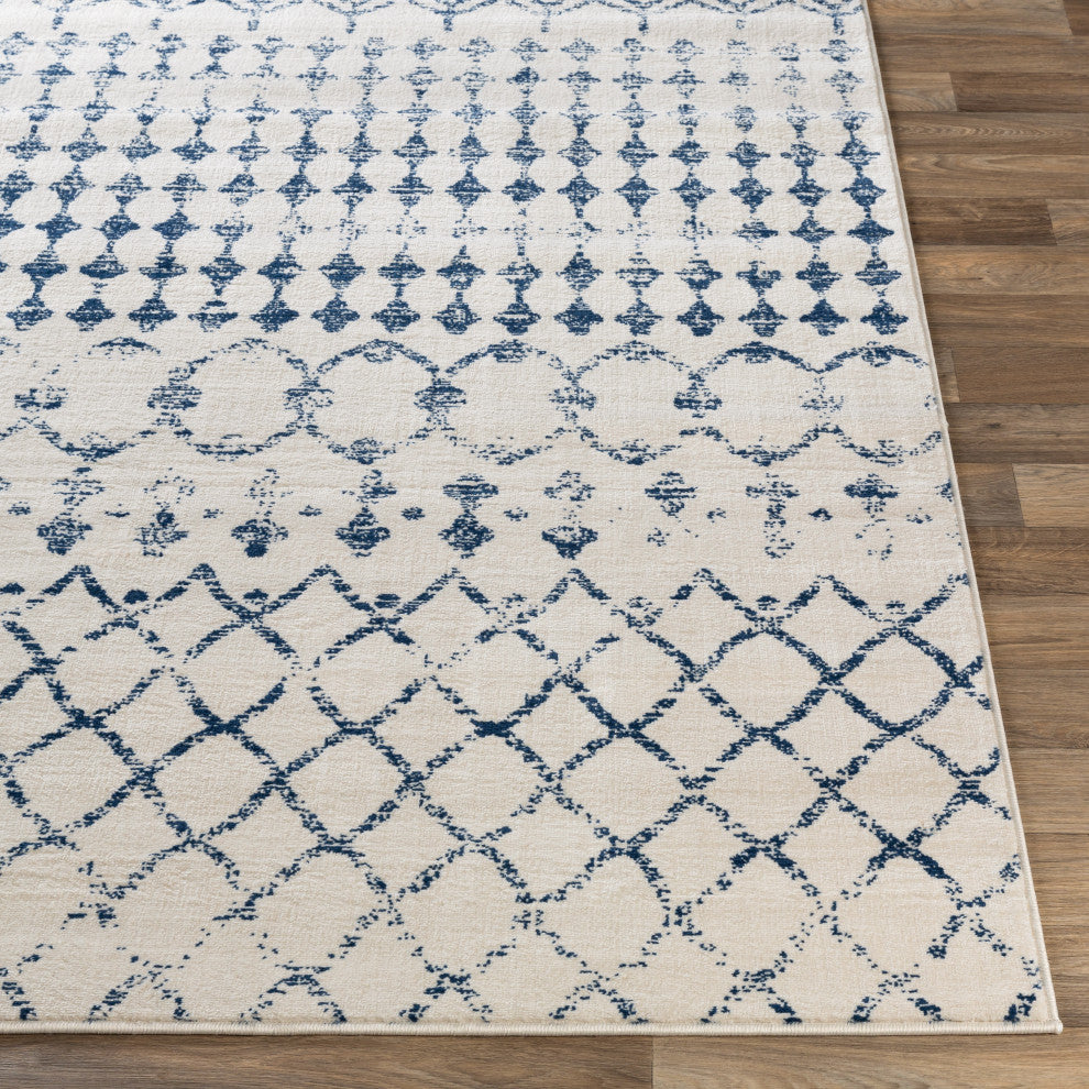 Surya Roma ROM-2342 6'7"x9' Rug, Dark Blue/White