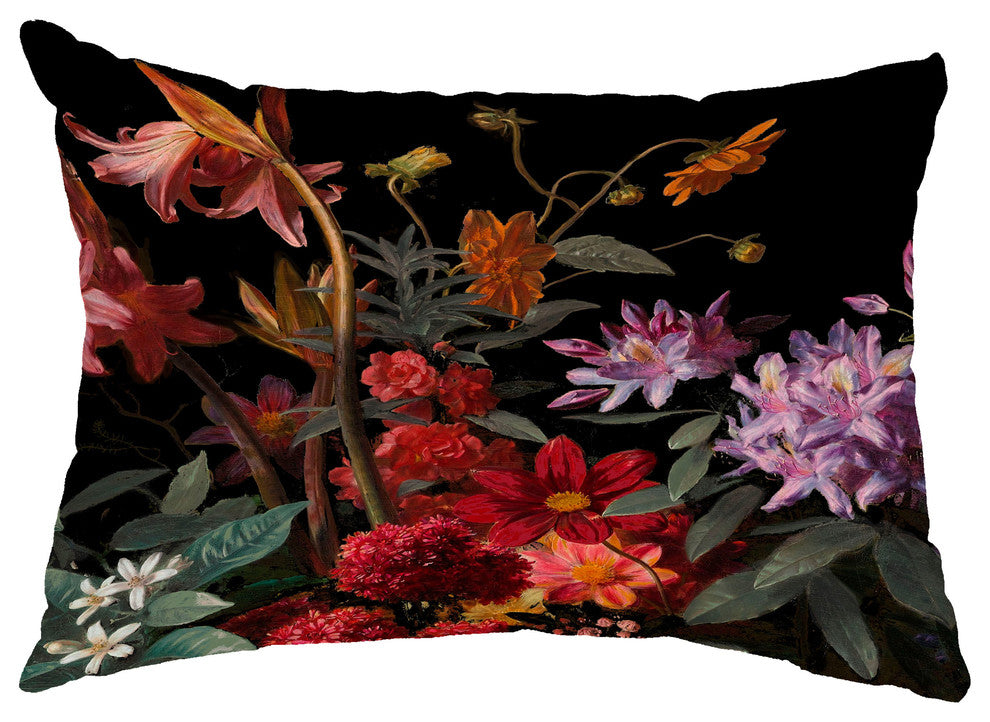 Floral Craze 14"x20" Floral Print Decorative Outdoor Throw Pillow, Black