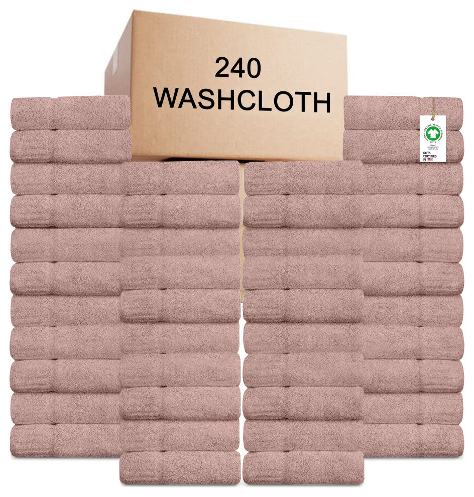 Delara Washcloths Set 100% Organic Cotton, GOTS Certified Absorbent, Rose Dust, 240 Pack