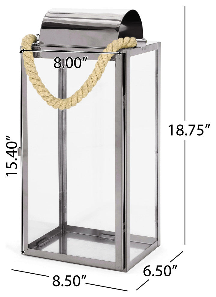 Brianna Outdoor 19" Modern Stainless Steel Lantern, Silver