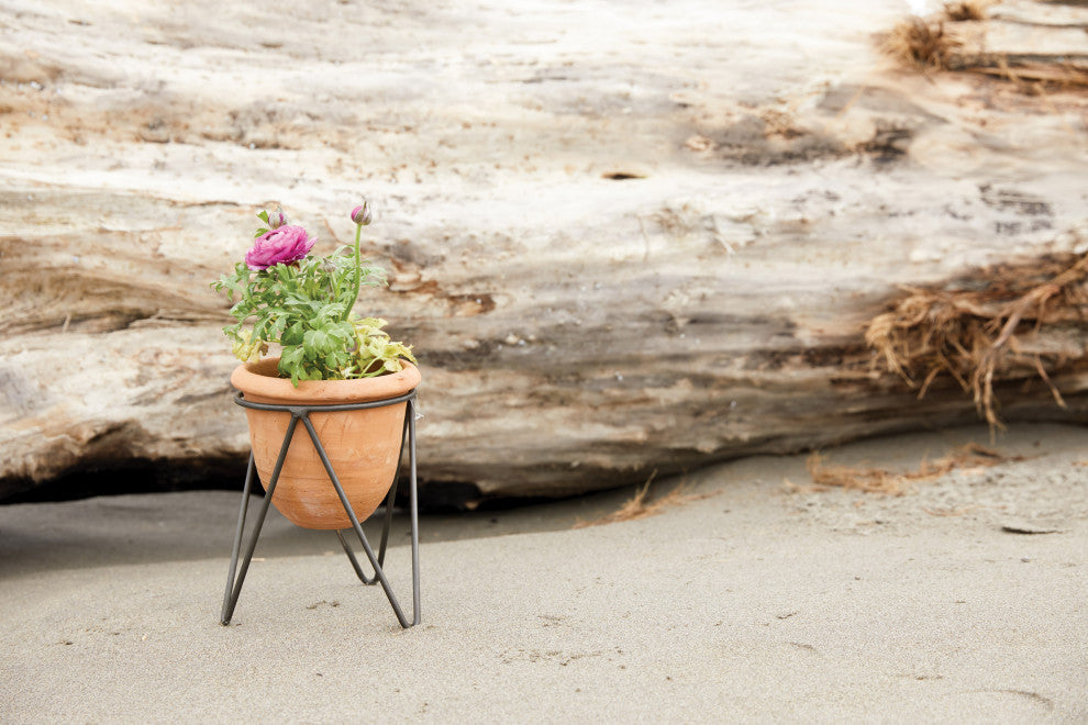 Terracotta Pot With Metal Stand, 2-Piece Set