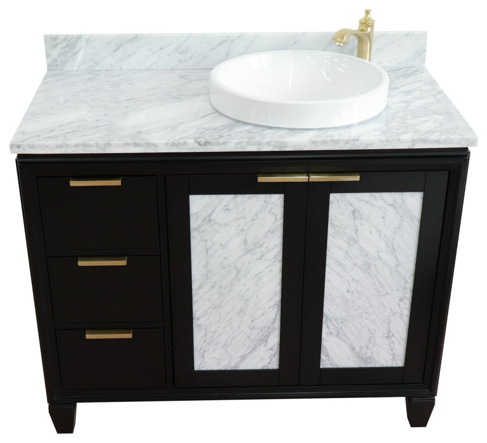 43" Single Vanity, Black Finish With White Carrara