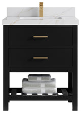 Parker 30" Single Sink Bath Vanity, Black 2" Calacatta Sienna