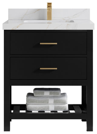 Parker 30" Single Sink Bath Vanity, Black 2" Calacatta Sienna