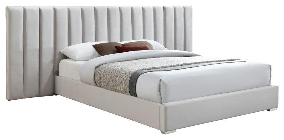 Pablo Velvet Upholstered Bed, Cream, King