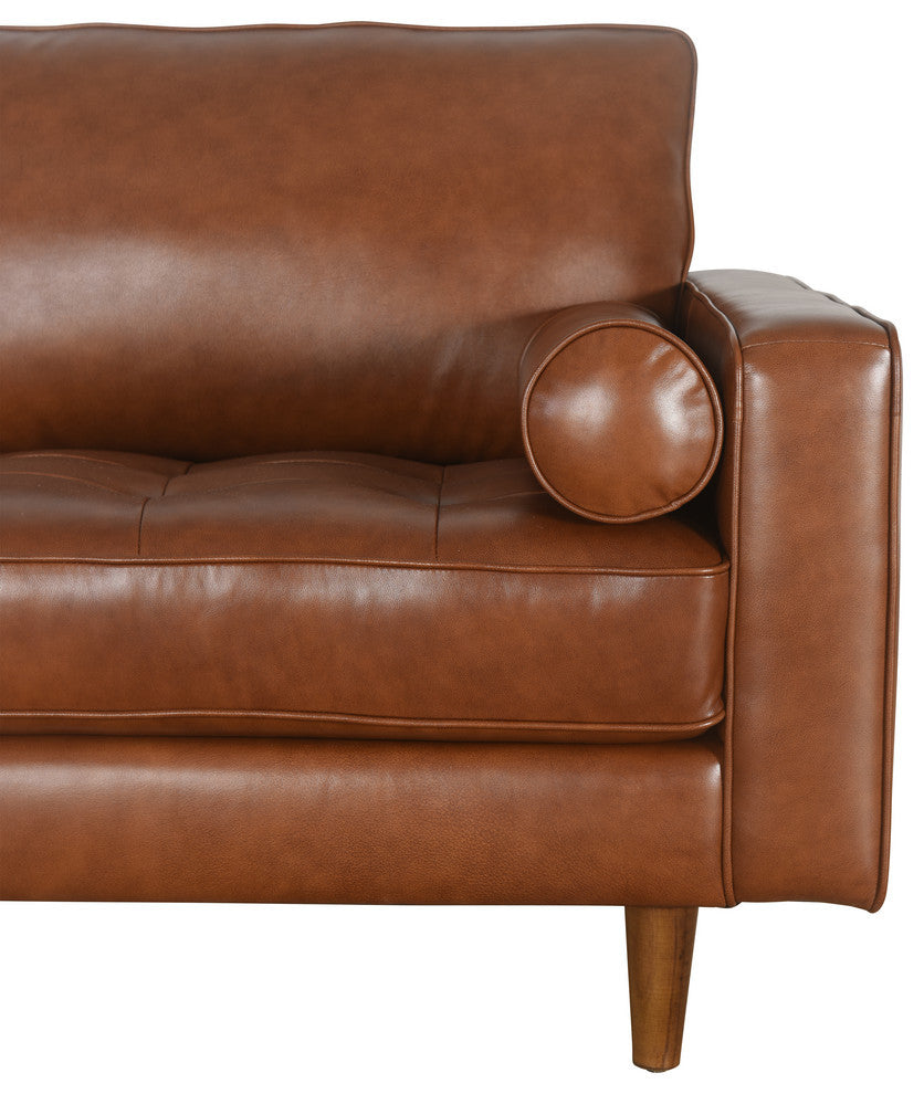 Hammond Mid-Century Leather Stationary Sofa, Camel Brown