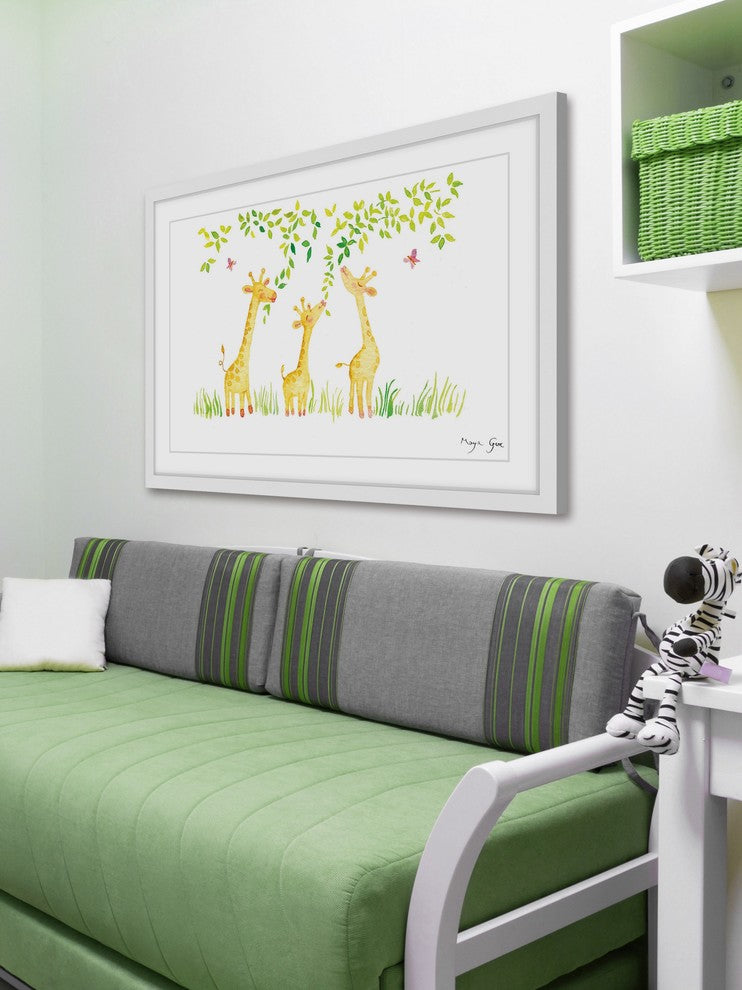 Marmont Hill, "Three Giraffes" by Maya Gur Framed Painting Print, 45x30