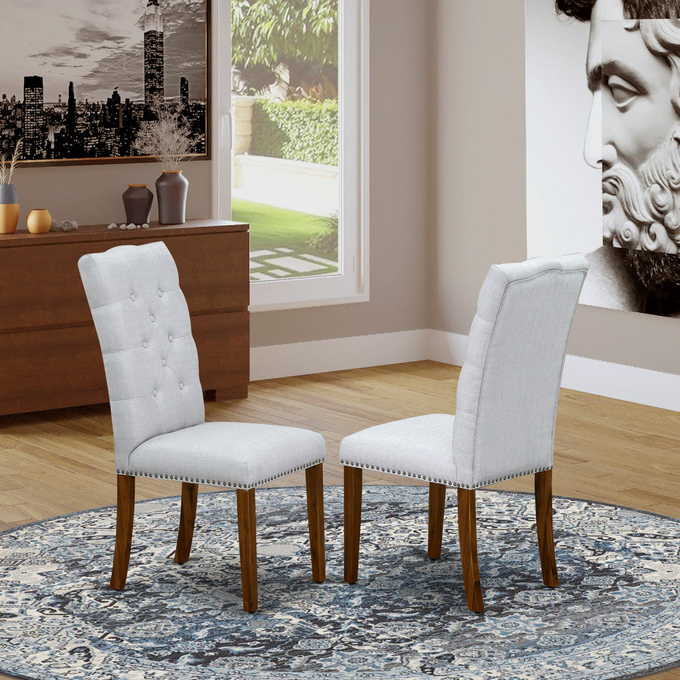 Elsa Parson Chair, Antique Walnut 401 Leg And Grey Fabric Color Set of 2